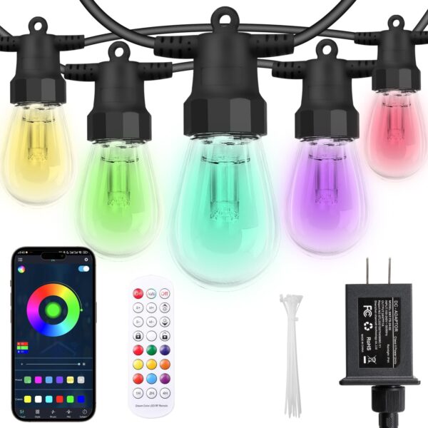Color Changing Lights – 50 ft RGB LED Outdoor String Light Set with Remote & 16 Colors