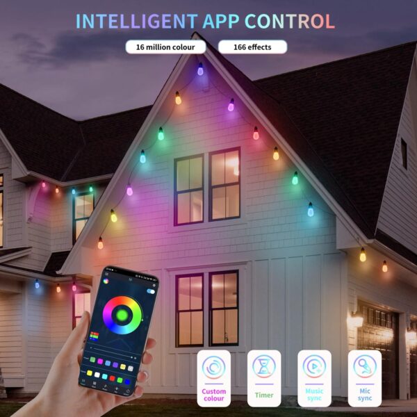 Color Changing Lights – 50 ft RGB LED Outdoor String Light Set with Remote & 16 Colors - Image 4