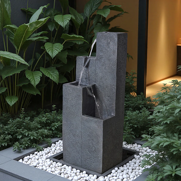 Medium Floor Water Fountain – 30" Self-Contained Outdoor Garden Feature with Pump & LED Light