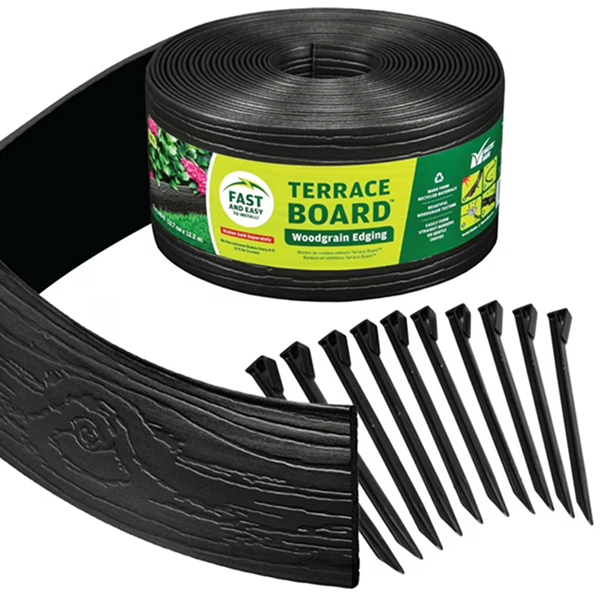 Landscape Edging Roll – 5" x 60 ft Flexible Black Plastic Garden Border with Stakes