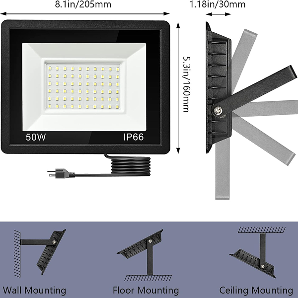 Flood Lights – 50W Outdoor LED Security Light with 5000 Lumens and IP66 Waterproof Housing