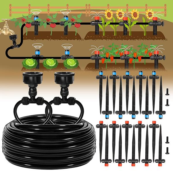 Drip Irrigation Kit – 100 ft Tubing Garden Watering System for Raised Beds, Flower Borders & Shrubs